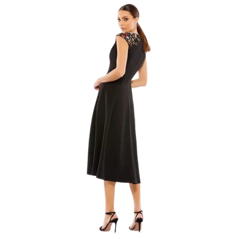 NWT Mac Duggal Ieena Beaded Cap Sleeve A Line Midi Dress - 0 - Picture 2 of 9